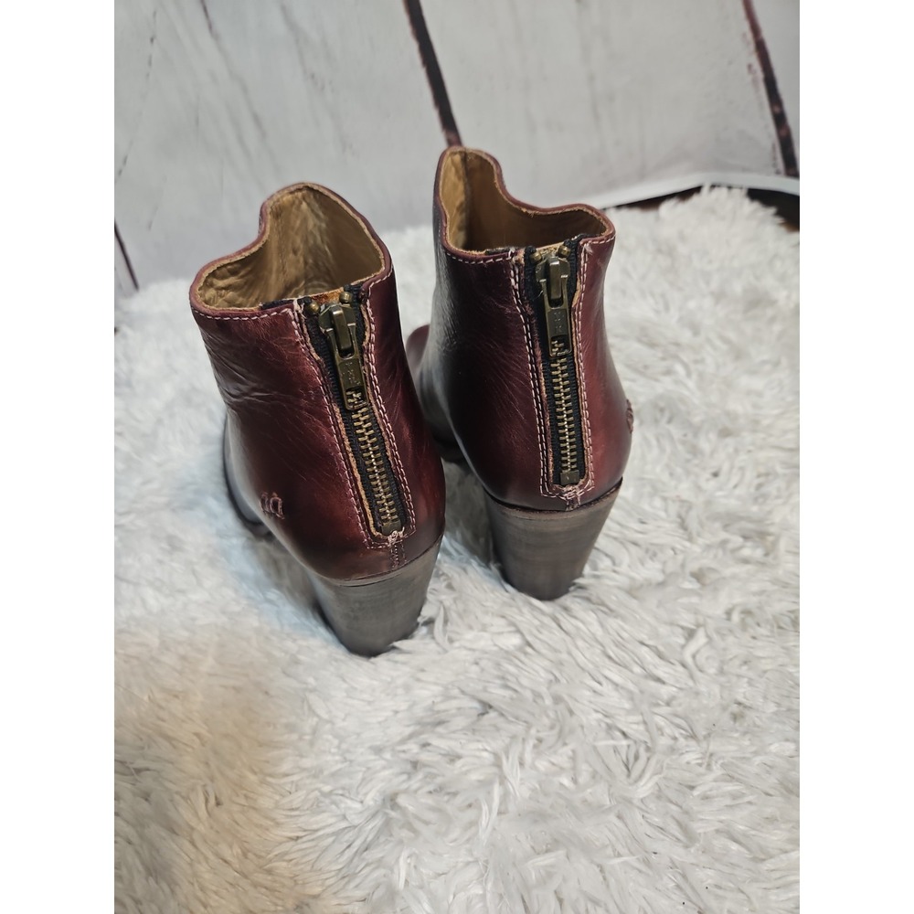 Bed Stu Onset Bootie Women's Size 9.5 Burgundy Leather Open Toe Block Heel - Picture 3 of 9
